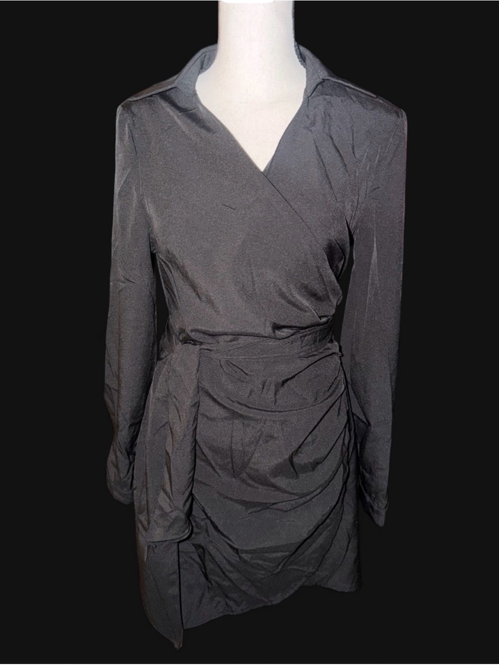 Classic Black Wrap Dress with Waist Tie